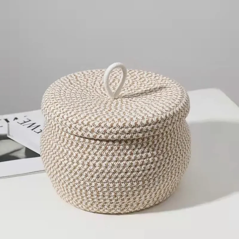 Handwoven Cotton Rope Storage Basket with Lid