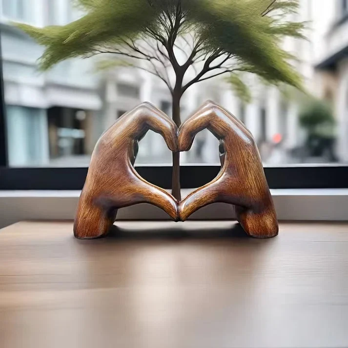 Houten Hart Handen Ornament Decoratief Object Scandinavisch Woonkamer Slaapkamer Tafel Bureau Interieur | Sansoti