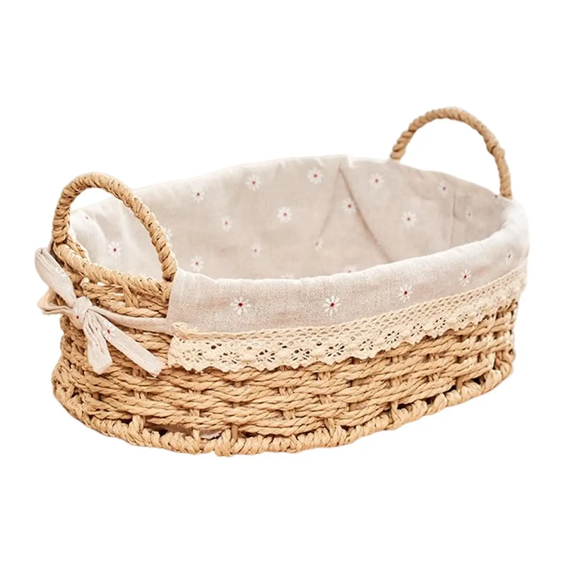 Handwoven Storage Basket with Removable Linen Lining