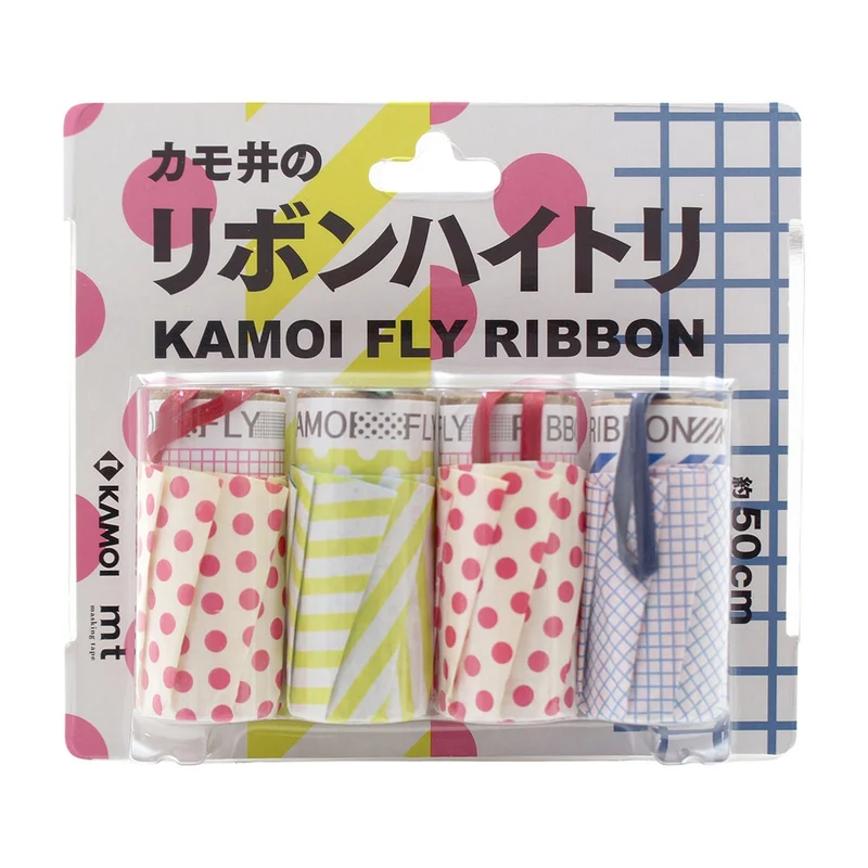 Kamoi Kakoshi Ribbon Heightori Dot Grid Stripe Masking Tape RT62 4 Rolls