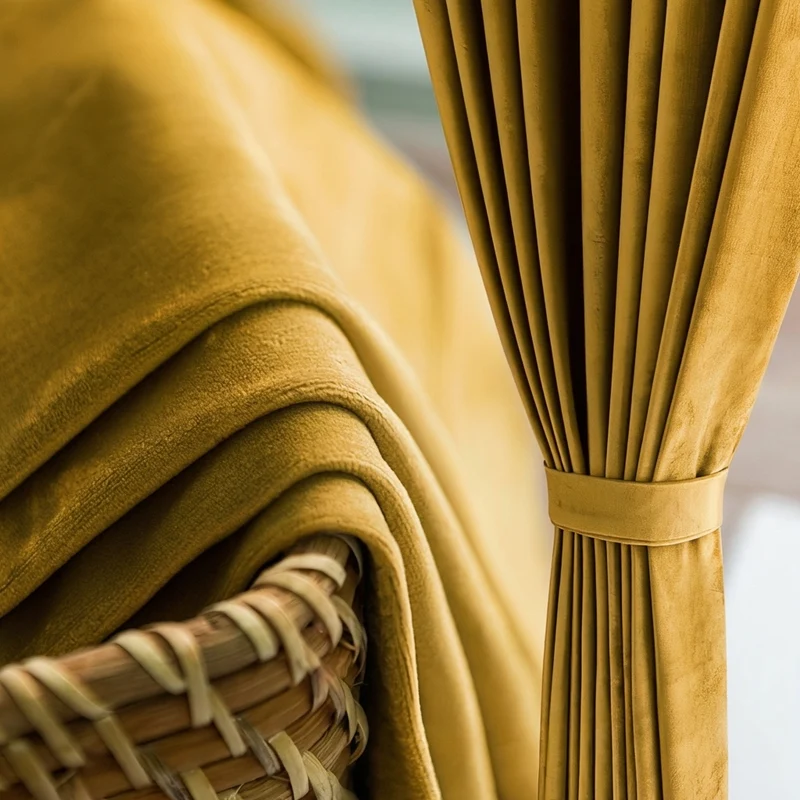 Rideau Occultant Velours Jaune Moutarde Salon