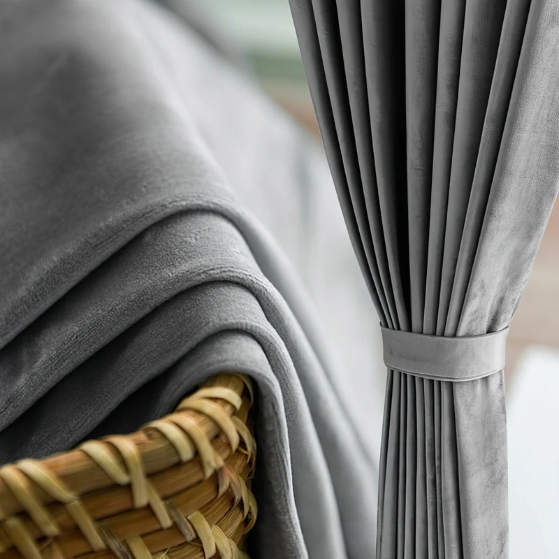 Rideau Occultant Velours Gris Perle Salon
