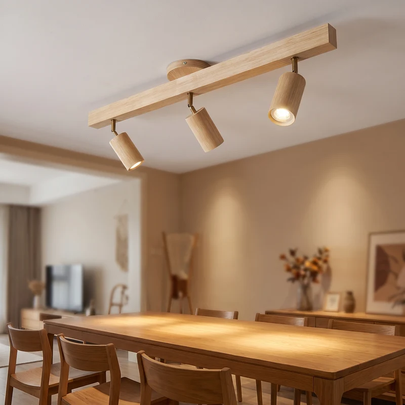 Plafondspot Eettafel Massief Hout Rail 45 tot 120 cm met 1 tot 5 Richtbare Spots Wit Eik of Noten Opbouw Plafond | Sansoti