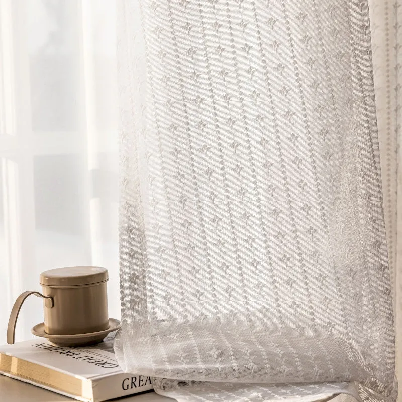 Voilage feuillage vintage blanc salon