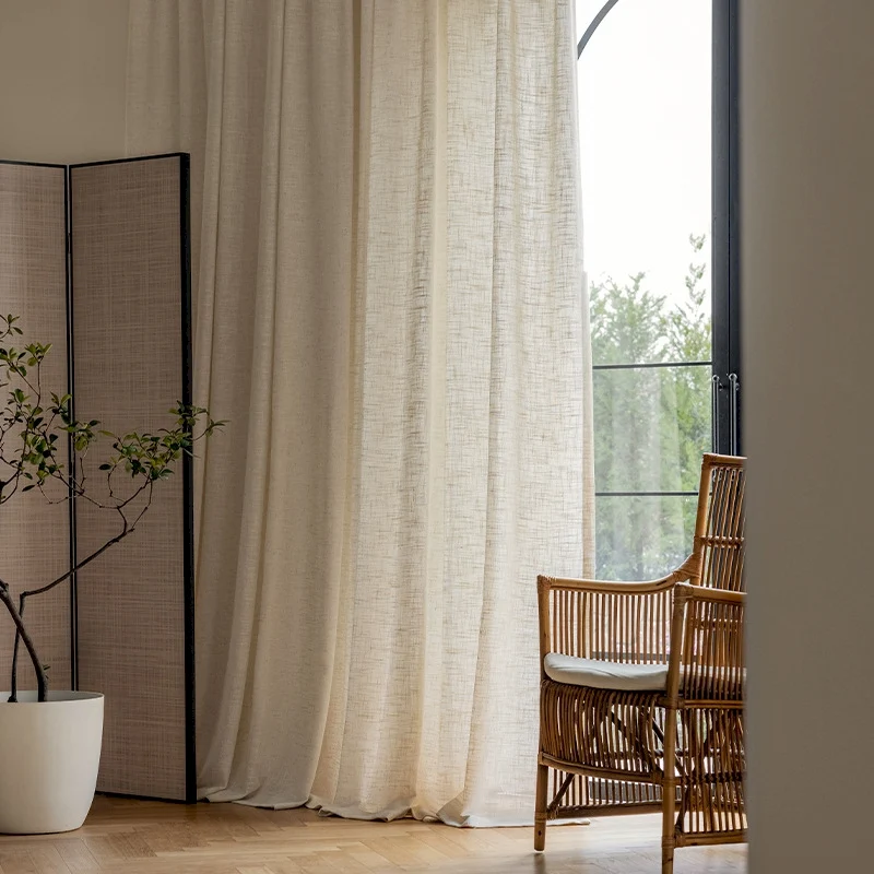 Voilage beige effet lin naturel pour salon