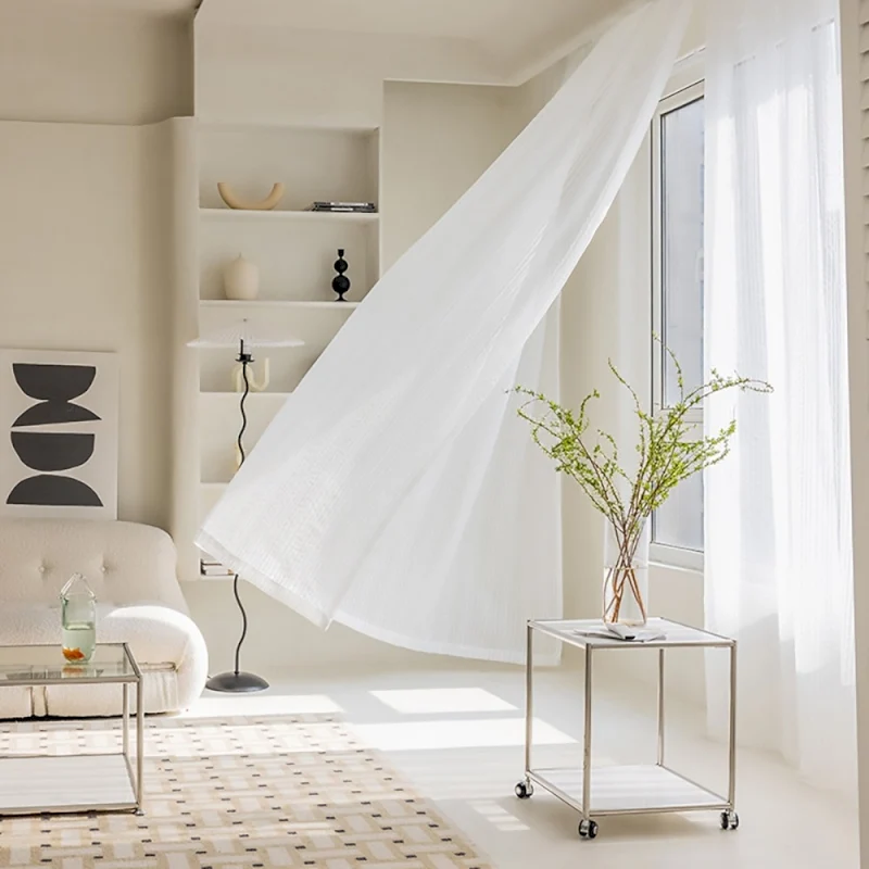 Voilage rayé transparent blanc moderne pour salon