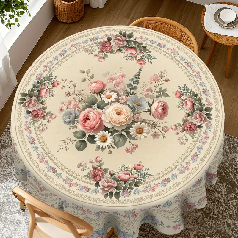 Nappe Florale Élégante Vintage – Roses, Hortensias & Tournesols