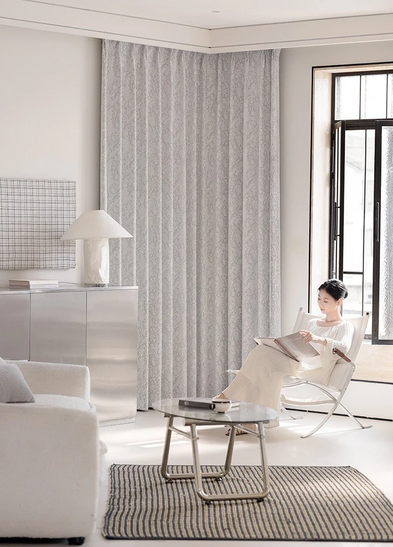 Rideau isolant jacquard chenille salon gris