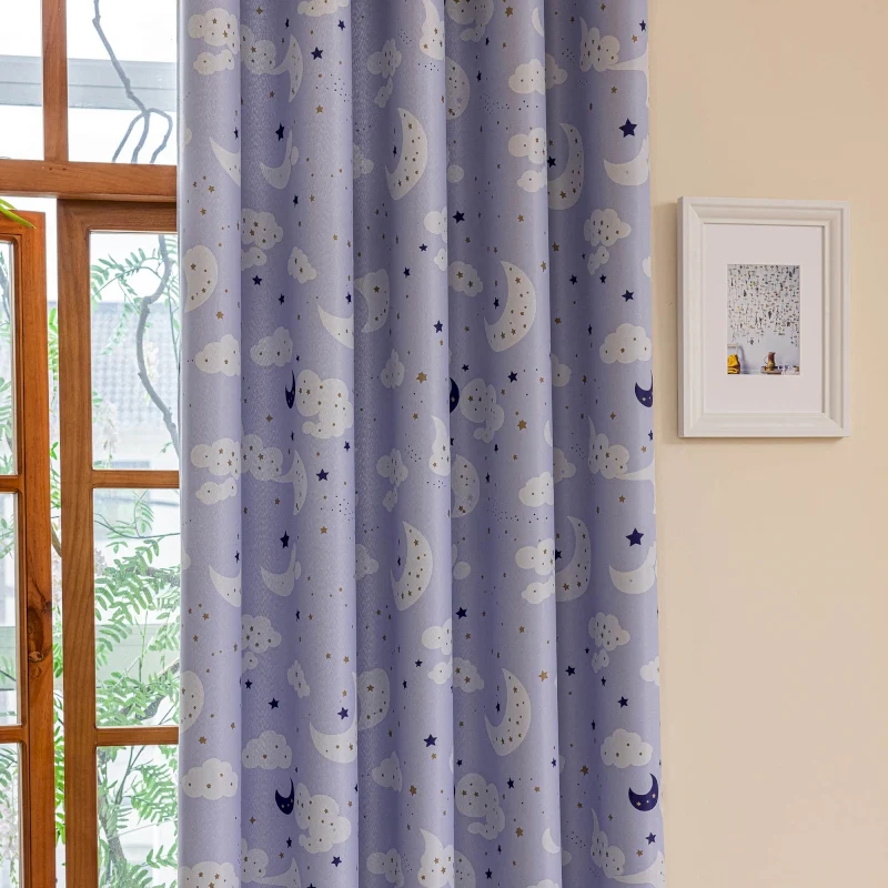 Rideau chambre bébé motifs lune et nuages occultants