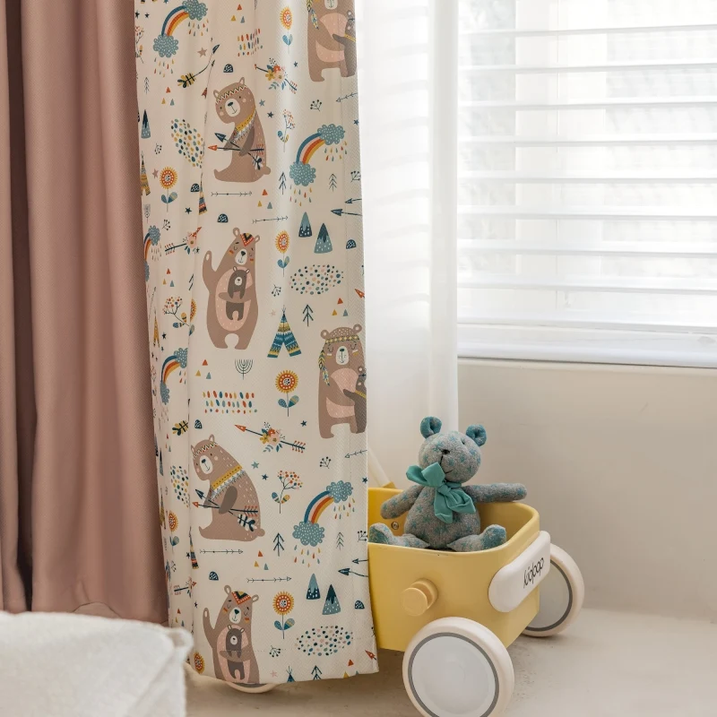 Rideau enfant rose motifs ours occultant