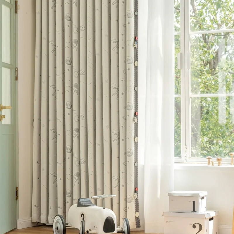 Rideau enfant espace occultants beige astronautes