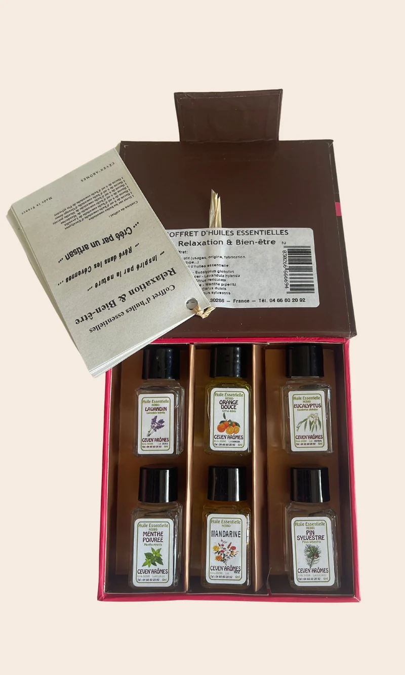 Coffret Relaxation & Bien-être - 6 Flacons d'Huiles Essentielles avec Livret Explicatif