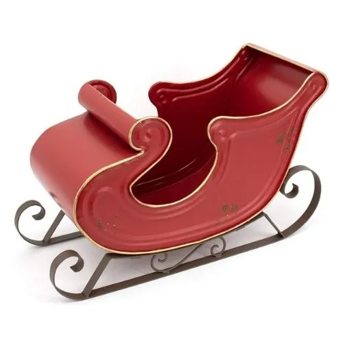 Traîneau de Noël décoratif en métal rouge