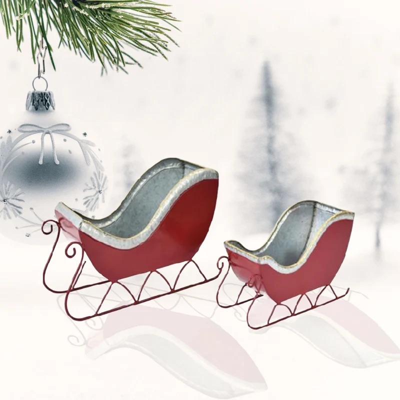 Traîneau de Noël en métal rouge et gris