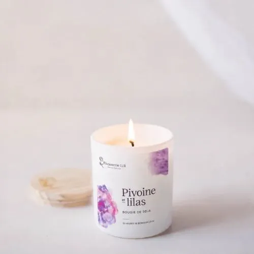 Bougie de soya "Pivoine et lilas" - Pivoinerie Lili
