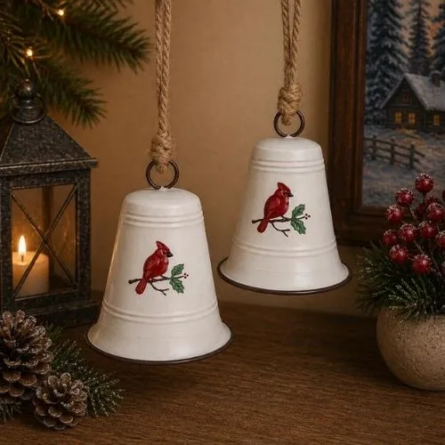 Cloche décorative en métal avec cardinal