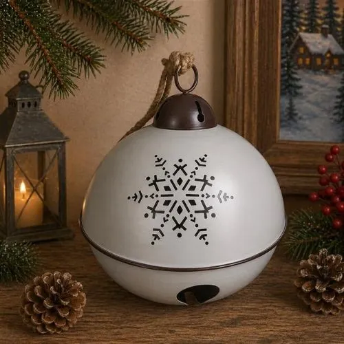 Cloche décorative en métal blanc avec flocon