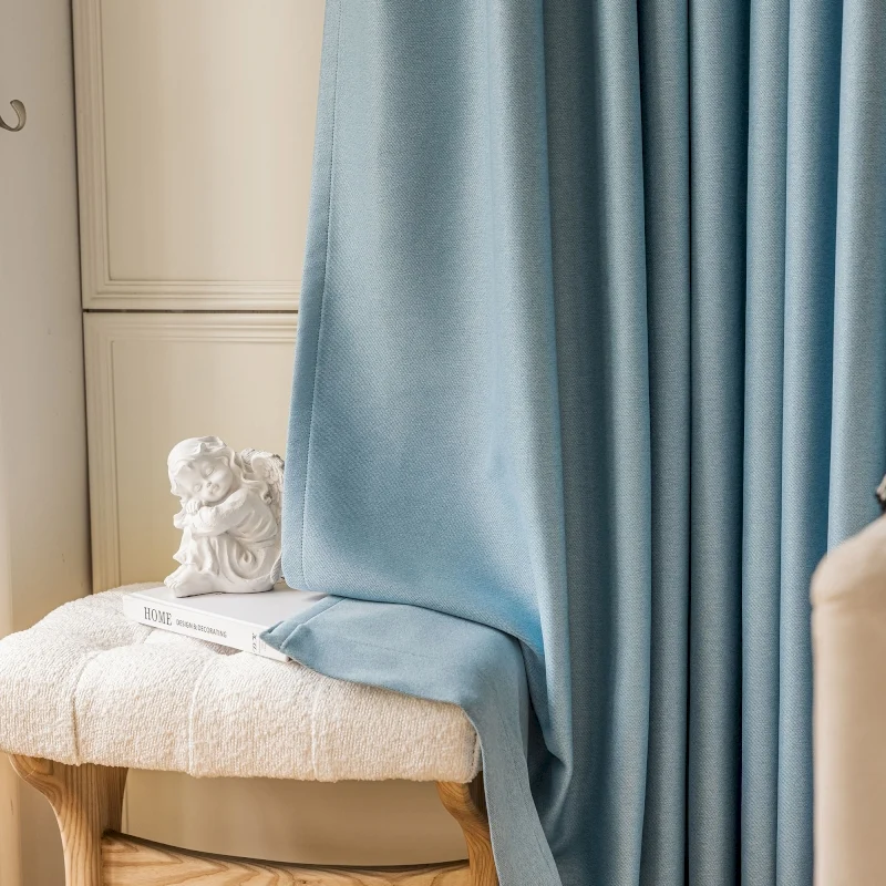 Rideau occultant bleu sur mesure coton lin