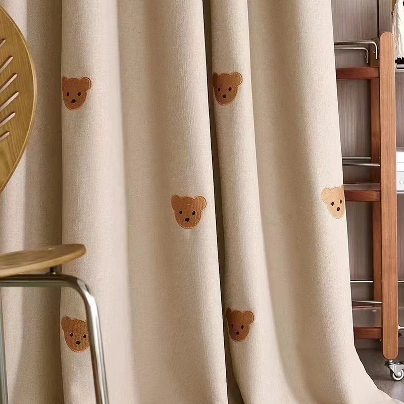 Rideau enfant motif ours brodé coton beige