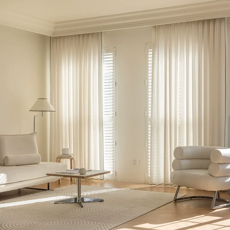 Rideau velours côtelé beige motifs géométriques