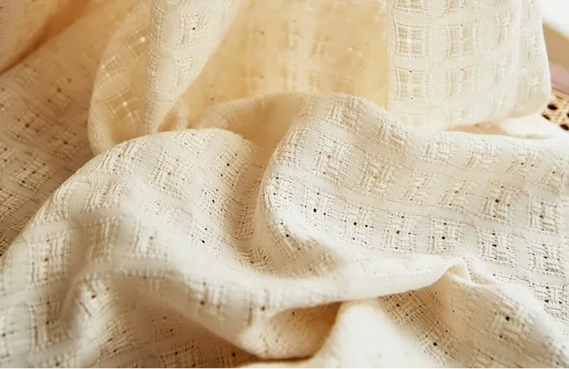 Rideau isolant laine beige motif géométrique