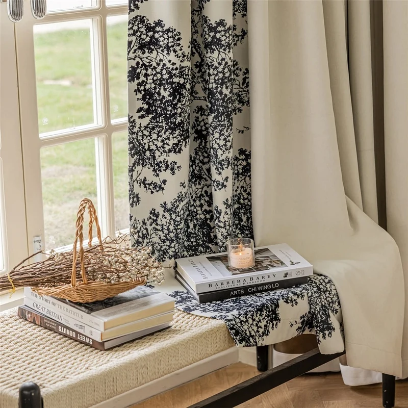 Rideau Boheme Noir et Blanc Motifs