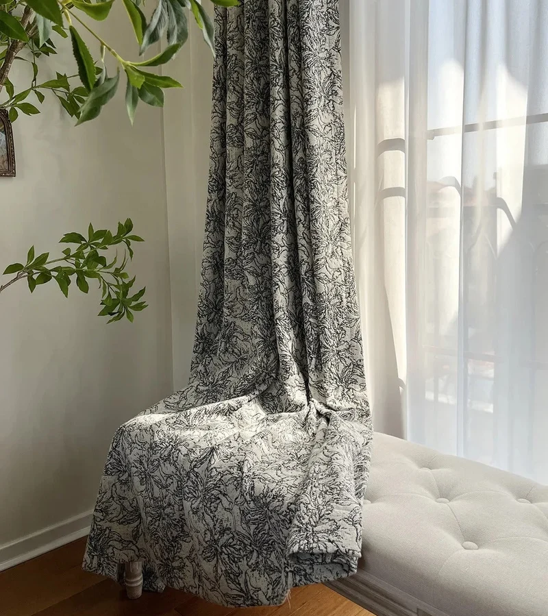 Rideau noir et blanc boheme