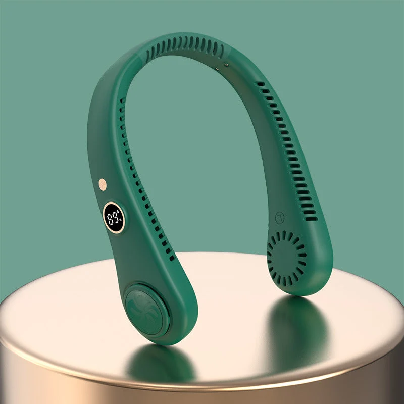 Draagbare Nekventilator Oplaadbaar 3 Snelheden LED-Display Handsfree Koeling voor Sport Outdoor Reizen | Sansoti