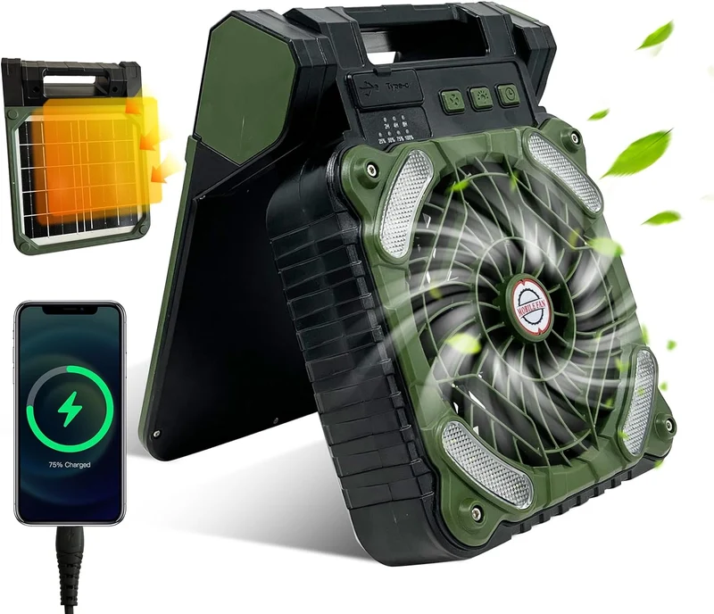 Tragbarer Solar Camping Ventilator | LED Licht & Powerbank 20800 mAh | SonnenBrise