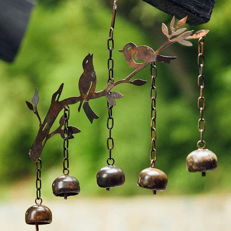 Windspiel mit Vogelmotiv | Handgefertigtes Glockenspiel aus Eisen | Dekoration für Garten, Balkon & Terrasse