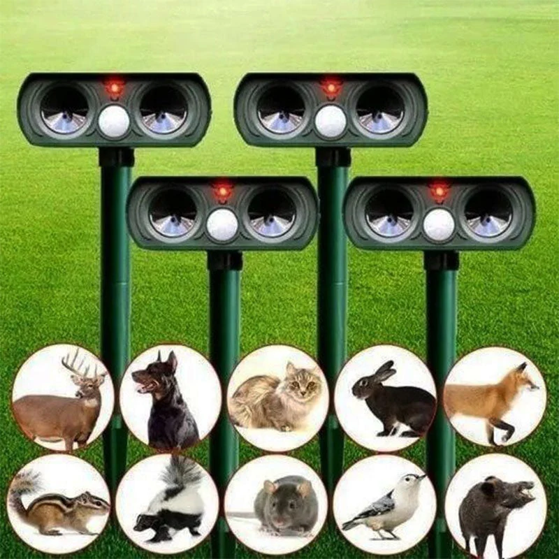 Zonne-energie Dierenverjager met Bewegingssensor Ultrasoon Outdoor Tuinbescherming tegen Katten Vogels | Sansoti