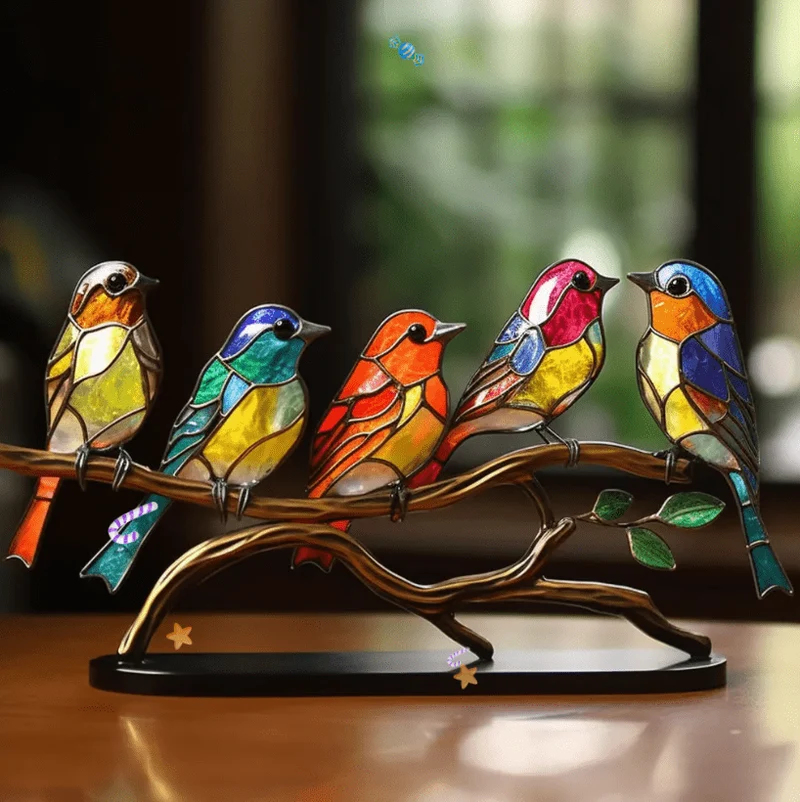 Glas-in-lood Vogels Decoratie – Kleurrijk Zonlicht Effect voor Raam – Handgemaakt Kunstglas met Natuurlijke Uitstraling – Decoratieve Vogelfiguren Interieur | Sansoti