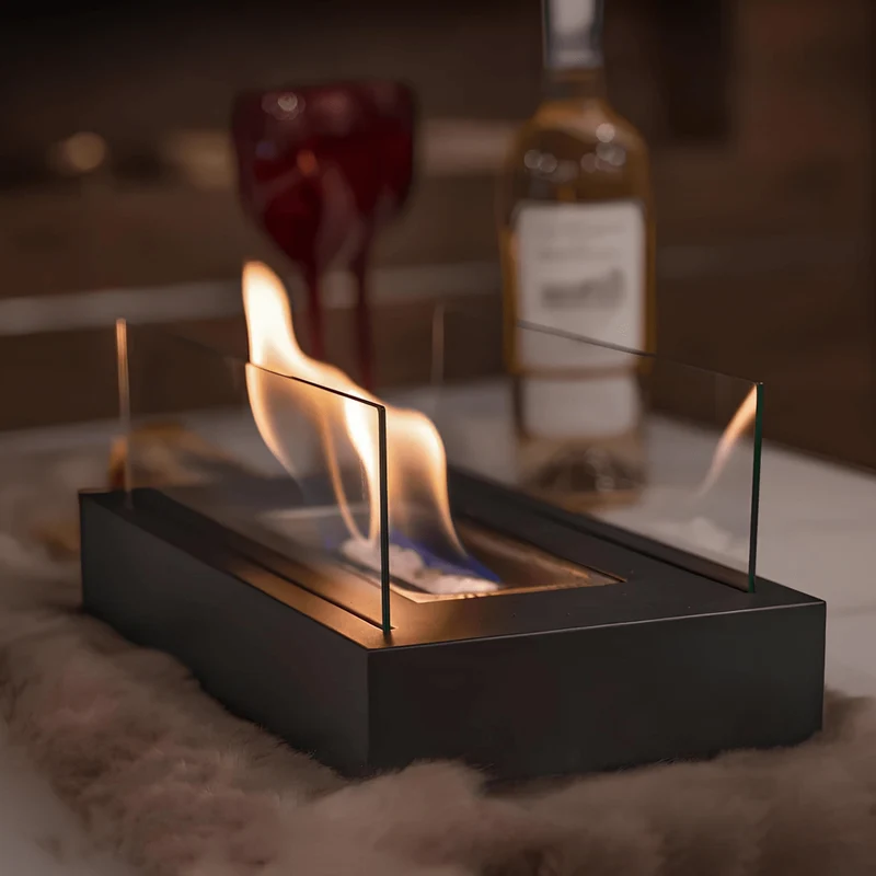 Bioethanol Tafelkachel Draagbaar Gehard Glas & Staal Design voor Binnen & Buiten Rookvrij Sfeerverlichting | Sansoti