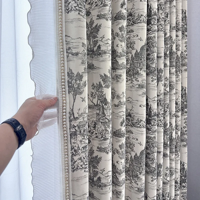Rideau à Motifs Vintage Blanc, Toile de Jouy