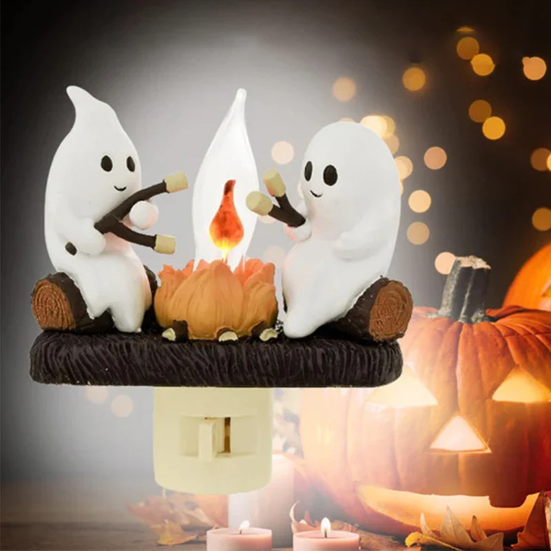 Spookje met Kampvuur Nachtlampje LED Flikkerlicht Kinderkamer Decoratief Halloween Sfeer Sfeerlamp Warm Licht | Sansoti