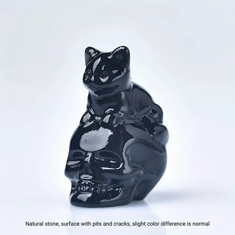 Hand-Carved Crystal Cat Skull Figurine