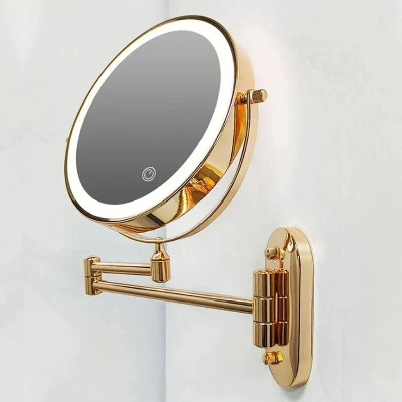 Vergrotende Wandspiegel Goud met LED Verlichting Oplaadbaar 360° Draaibaar voor Make-up Badkamer Scheerapparaat | Sansoti