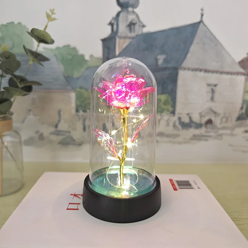 Preserved Rose in Glass Dome with LED Lights
