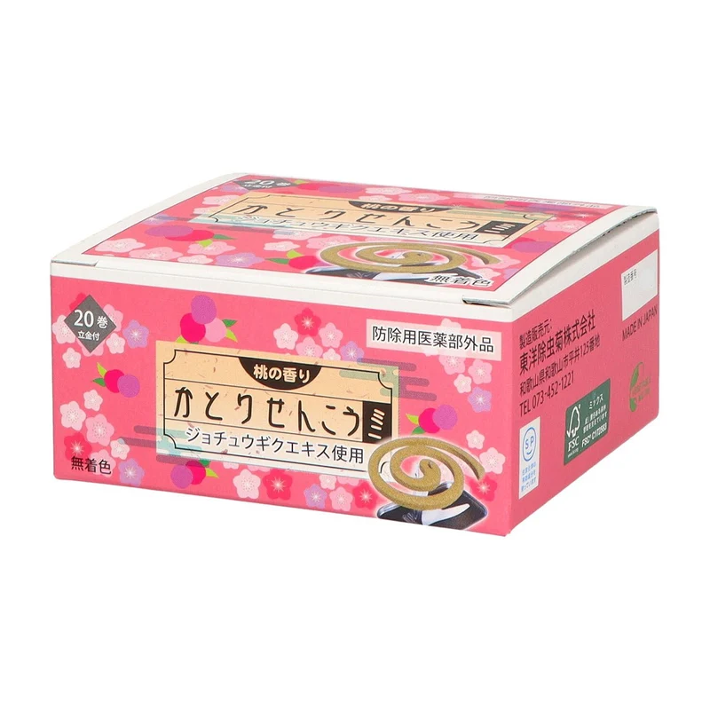Ube Materials Katori Senko Mini Mosquito Coil 20 Count Peach Scent