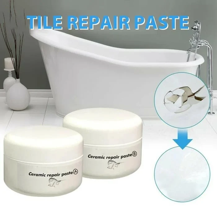 Keramik Reparaturpaste 2 x 15 g | Reparaturset für Fliesen, Waschbecken & Badewannen | Füllt Abplatzungen & Haarrisse | Weiß