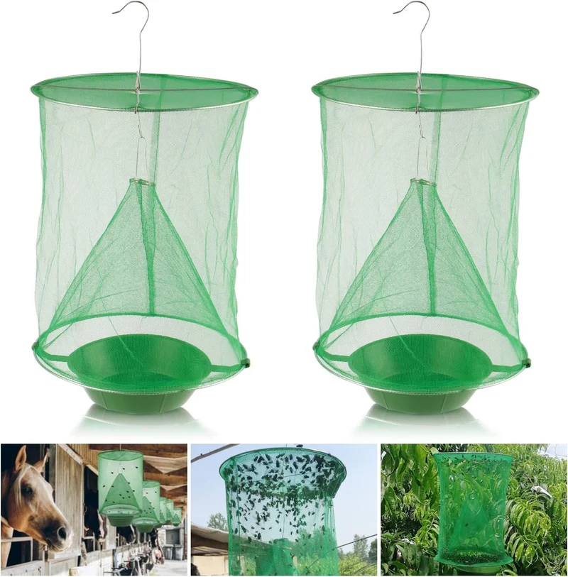 Fliegenfalle zum Aufhängen chemiefrei – TrapSavage 1+1 Set | fängt tausende Fliegen | für Küche, Garten, Stall & Restaurant