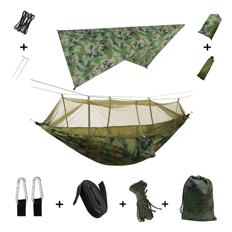 Camping Hangmat voor 2 Personen met Regenscherm en Muskietennet | Sansoti