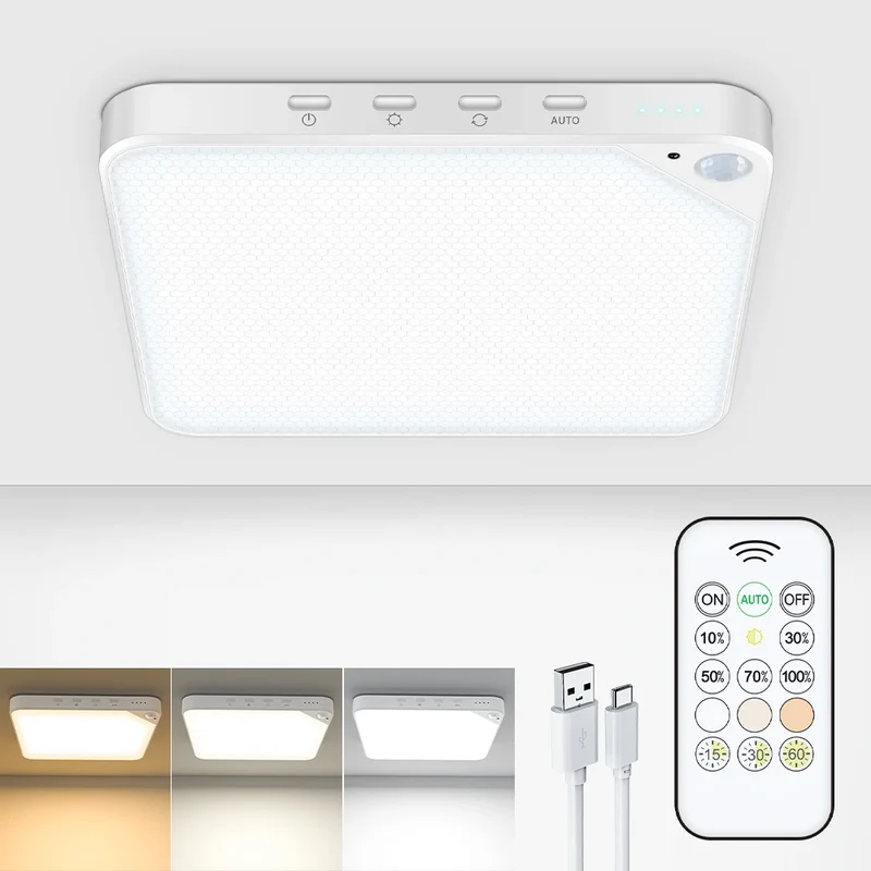 Rechargeable Motion-Sensor Ceiling Light with Remote Control