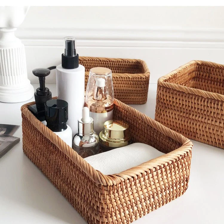 Rotan Opbergmand Gevlochten Naturel Badkamer Keuken | Handgeweven Opbergmand Woonkamer Organizer | Sansoti