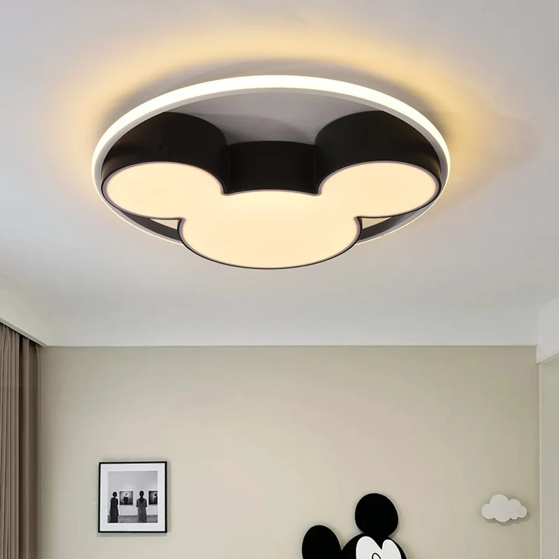 Kinderkamer Plafondlamp LED Zwart Wit 45cm 52cm Dimbaar Afstandsbediening Slaapkamer Woonkamer Speelkamer Aluminium Acryl Muisdesign | Sansoti