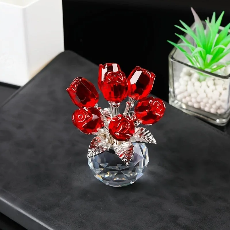 Crystal Rose Bouquet - Eternal Glass Flower Arrangement