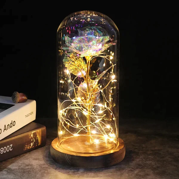 Amethyst Spirituelle Lampe | Ewige Rosenlampe im Glasdom | LED Kristall Deko | Symbol für Liebe & Energie