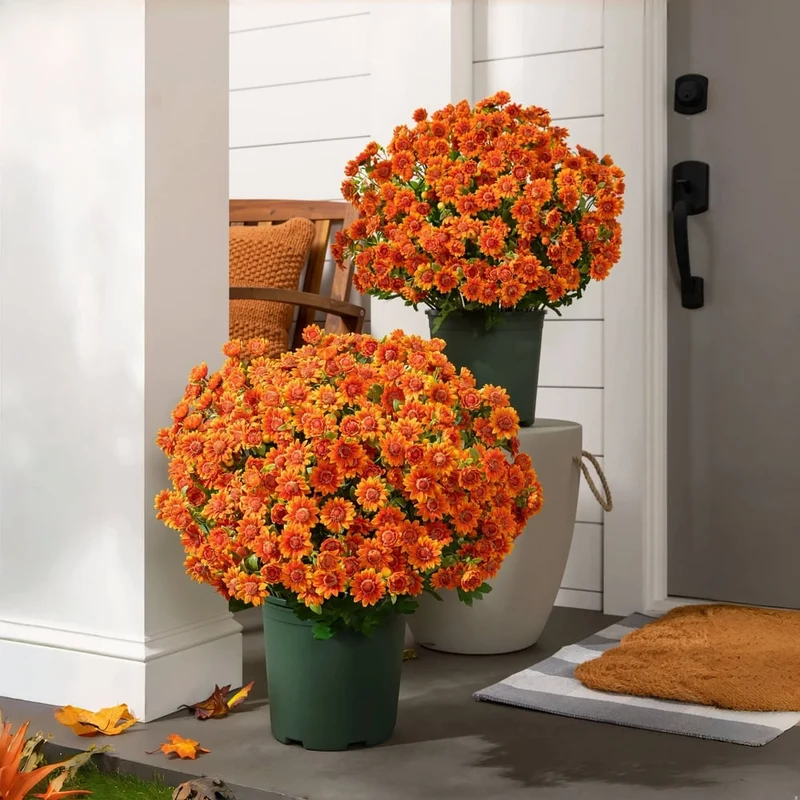 Künstliche Chrysanthemen | UV-beständig | Herbst-Deko für draußen | Naturgetreues Seidenmischgewebe
