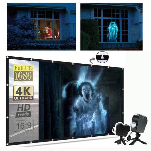 Halloween Projektor mit Leinwand & Stativ | 3D Holografische LED-Projektion | Wetterfest | Für Halloween & Weihnachten