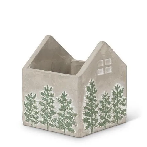 Cache-pot en ciment avec sapins